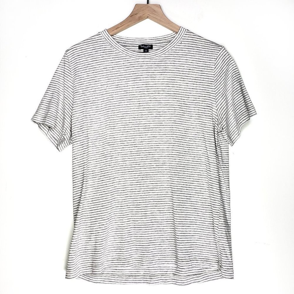 Splendid Stripe Jersey Knit Short Sleeve Tee L Grey White Lounge